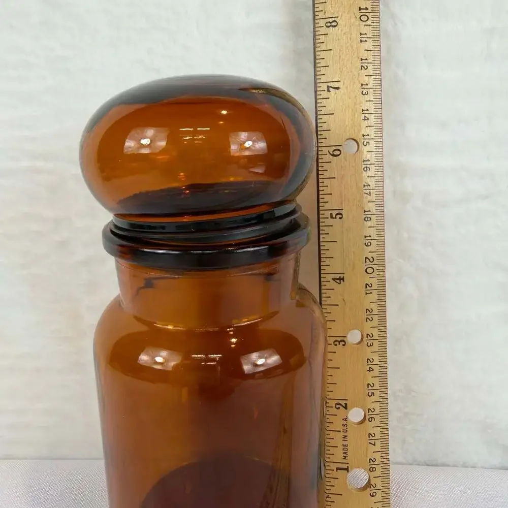 Vintage Brown Apothecary Glass Jar Bubble Lid Canister 7 1/4